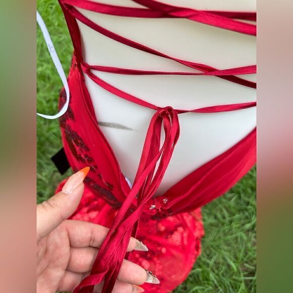 NWT Lulu’s Valhalla red sequin lace up maxi elegant formal dress Sz XL - Picture 7 of 12